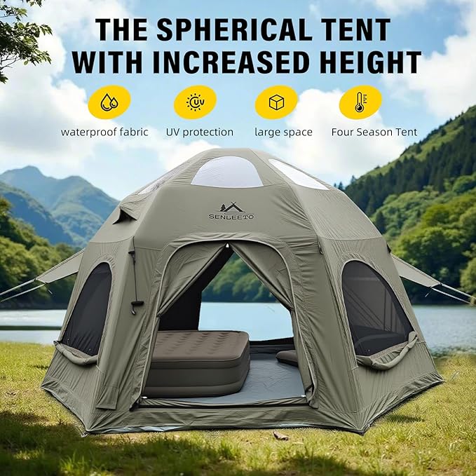 Inflatable Tents for Camping, Large Inflatable Camping Tent with Hand Pump, Easy Setup Tents for 4-6 People, Portable Glamping Tent