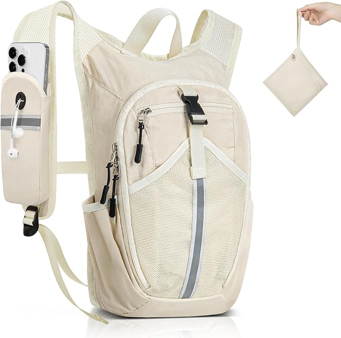 Small Hiking Backpack 10L-Lightweight Packable Foldable Backpack for Travel Camping Outdoor Commute,Compact Rucksack for Women Men(Beige)