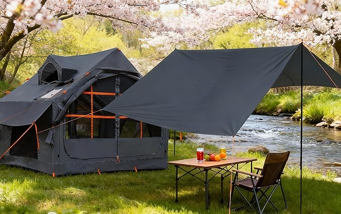 Inflatable Tents for Camping with Stove Jack, 2/4/6/8 Person Easy Setup Blow Up Tents for 4 Seasons Waterproof Inflatable Camping Tent with Awning, Air House Glamping Tents for Camping Adult