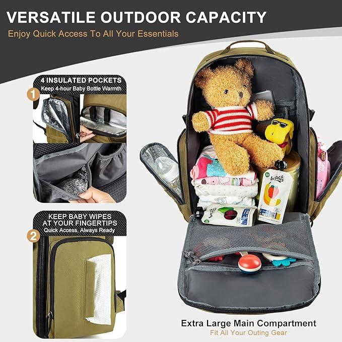 MIRACOL Military Diaper Bag for Dad - Tactical Style Baby Backpack with MOLLE & Changing Pad - 14 Compartments Rugged Design for Outdoor Travel Camping Tan