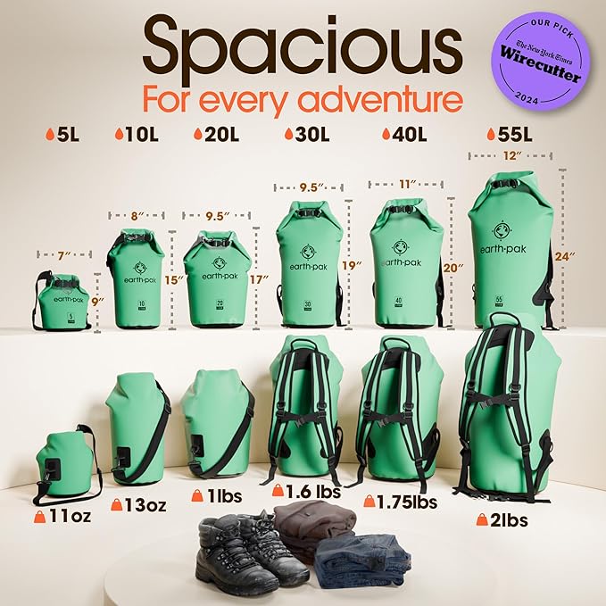 Earth Pak Waterproof Dry Bag - Roll Top Waterproof Backpack Sack Keeps Gear Dry for Kayak with Waterproof Phone Case