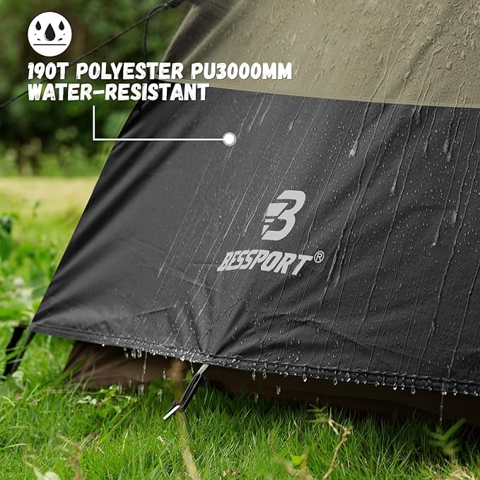 Bessport Camping Tent for 2-3 Person, Lightweight Backpacking Tent Waterproof Windproof Two Doors Easy Setup Double Layer Outdoor Tents for 3 to 4 Seasons, Suitable for Outdoor,Hiking,Camping