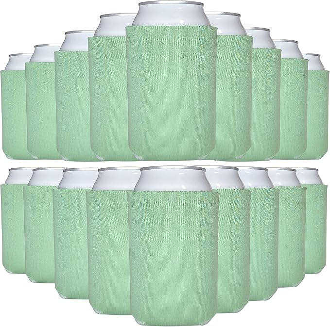 TahoeBay Blank Beer Can Cooler Sleeves (25-Pack) Bulk Sublimation Blanks for Vinyl Plain Soft Foam Can Sleeves Coolers for Soda Cans & Bottles Black, White, Assorted Solid Color (Sage)