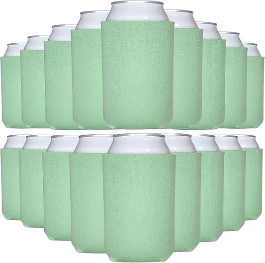 TahoeBay Blank Beer Can Cooler Sleeves (25-Pack) Bulk Sublimation Blanks for Vinyl Plain Soft Foam Can Sleeves Coolers for Soda Cans & Bottles Black, White, Assorted Solid Color (Sage)