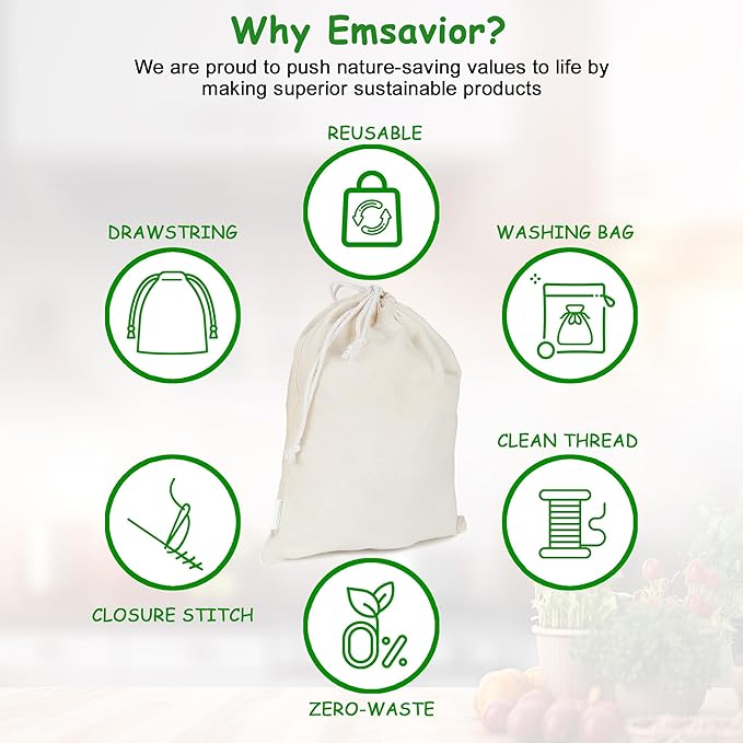 Reusable Cotton Storage Produce Bags With Drawstrings X-Large 14x18 Inch (6 Psc), Muslin Bags - For Bulk Food Storage, Vegetable, fruit, Food, Snack, Footwear, Toys Storage Bag