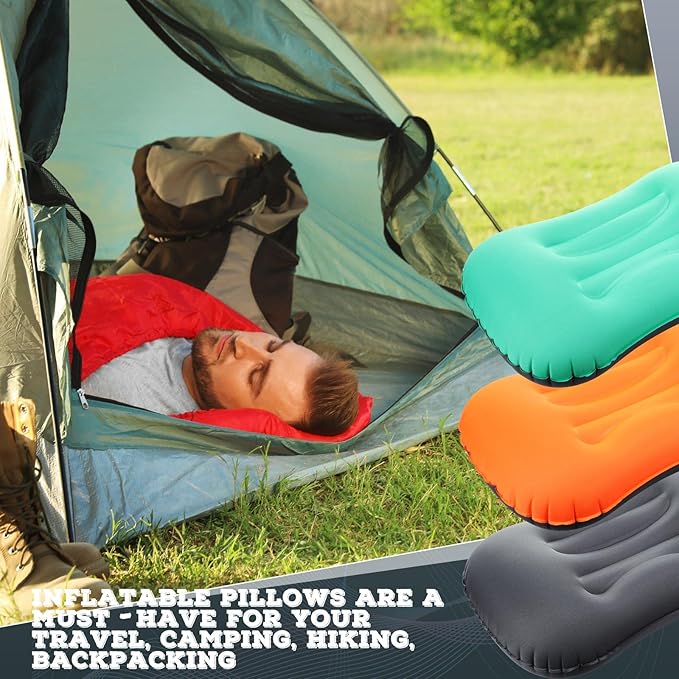 Yulejo 3 Pcs Inflatable Camping Travel Pillow Ultralight Portable Backpacking Pillow for Neck Lumbar Support Camp Hiking Sleeping, 3 Colors
