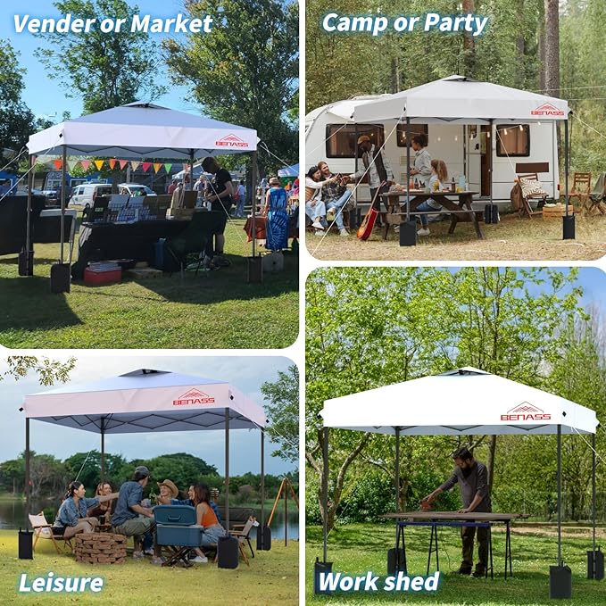 8x8 Pop Up Canopy, Easy Up Canopy Tent, Heavy Duty Tents for Parties, One Person Set Up Event Tent, White