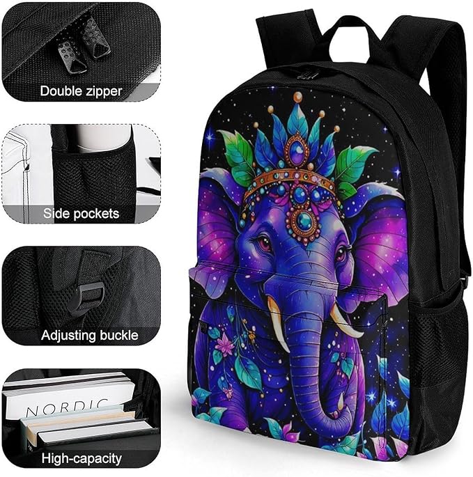 Rucksacks Lightweight Multipurpose Anti-Theft Tribal Elephants Flowers Shining In The Dark Art Shoulder Bag Big Capacity Traveling Camping Backpack With Side Pockets