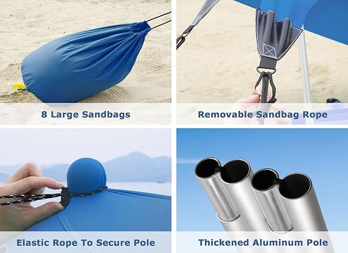 Gorich Beach Tent Sun Shelter with 8 Sandbags, UPF50+ Protection & Windproof Pop Up Beach Canopy Tent Sun Shade for Family, Travel & Camping, Easy Setup Canopy Umbrella