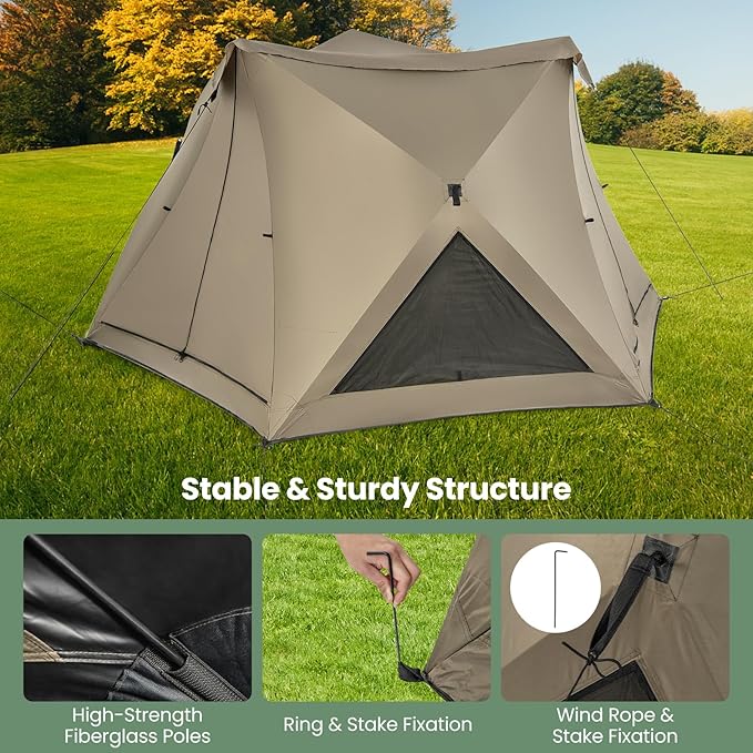 Goplus 4-6 Person Pop Up Camping Tent, Dome Instant Tent w/Visible Skylight, Removable Rainfly, 3 Zippered Mesh Doors & Windows, Carrying Bag, Outdoor Easy Setup Waterproof Family Tent for Backpacking