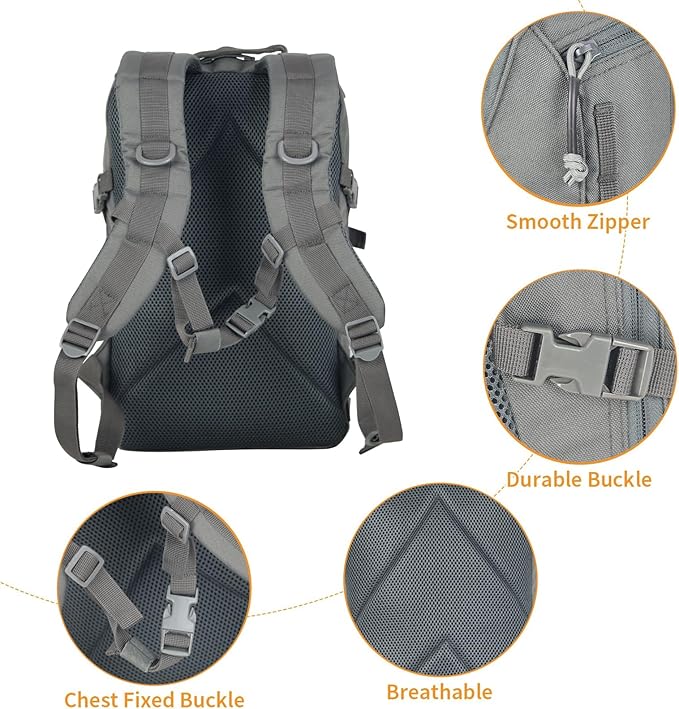 Small Tactical Backpack 12L Molle Bag Rucksack Army Daypack Military Daypack for Outdoor,Hiking (Grey)