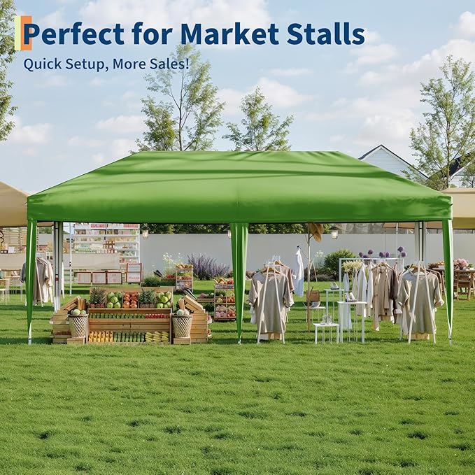 10x20 Pop Up Canopy Tent Outdoor Canopy with No Removable Sidewall One-Person Set Up Heavy Duty Commercial Instant Tent Shelter-Green