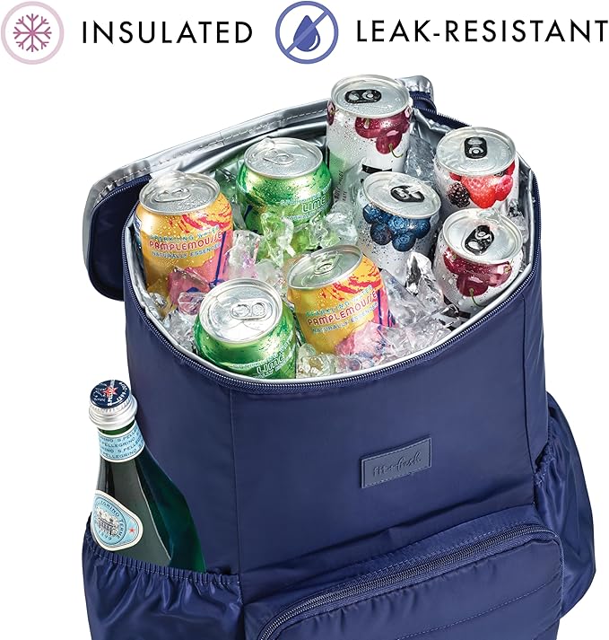 Fit & Fresh Insulated Backpack Soft Cooler – Leak-Resistant Beach & Travel Bag for Women, 24 Can Capacity Picnic & Cooler Bag
