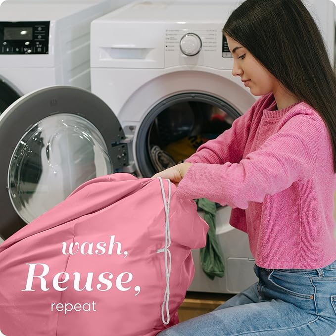 Handy Laundry Bag Shoulder Strap - Drawstring Locking Closure, Durable Material, Large Capacity, Heavy Duty Stitching, Hands Free Carrying - Perfect College Dorm (Pink, 30" x 40")