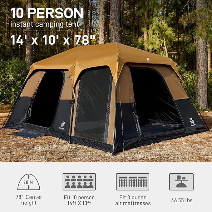 EVER ADVANCED 6 Person Camping Tent, Blackout Design Tent for Camping Instant Cabin Tents for Family with Rainfly, 60s Easy Setup, Water-Resistant