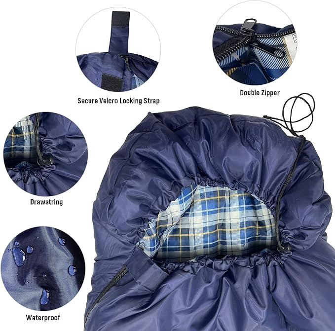 Camping Sleeping Bag for Adults, 3-4 Season Warm & Cold Weather Waterproof Envelope Sleeping Bags for for Backpacking Hiking Travel Outdoors, Adult All Weather Sleeping Bag with 1.5/2/3/4/5lbs Filling