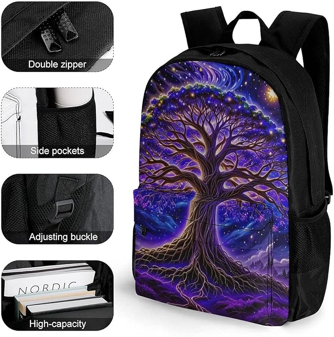 Supdreamc Daypack Anti-Theft Multipurpose Large Capacity Shoulder Bag, Magical Universe Tree Of Life Art Travel Hiking Camping Rucksack With Smooth Zippers