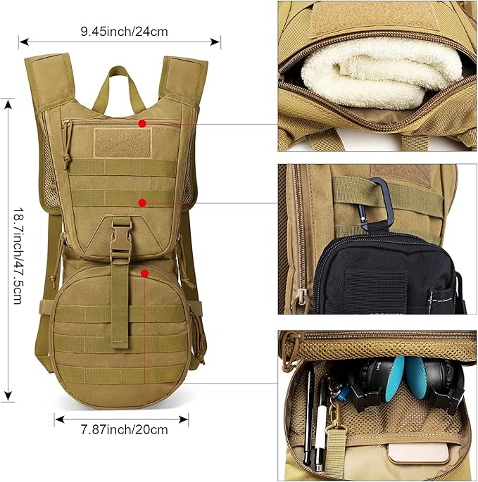 G4Free Military Tactical Hydration Pack Water Backpack with 3L Upgraded Bladder for Hiking Running Cycling