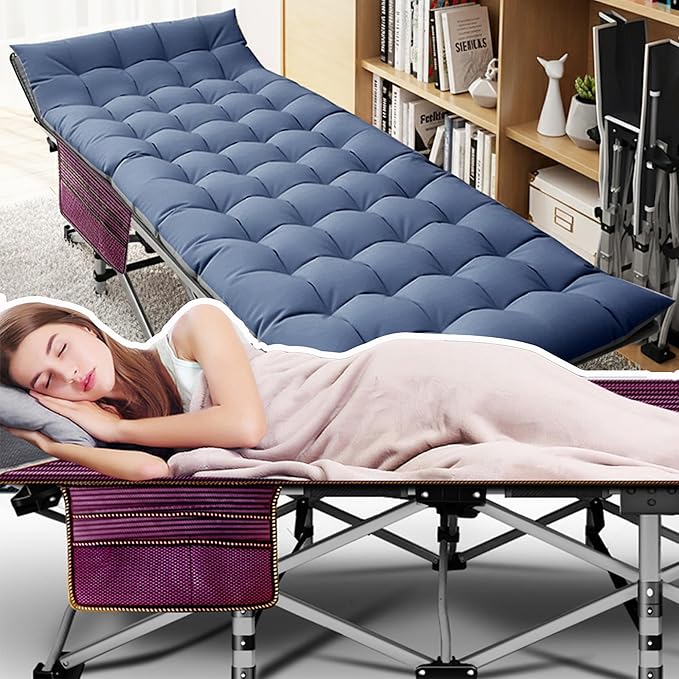ABORON Camping Cot for Adults, Folding Sleeping Cot with Mattress, 500 lb Capacity Heavy Duty Outdoor Folding Sleeping Bed, Portable Cot Bed for Camping, Indoor Guest Use, Home & Travel