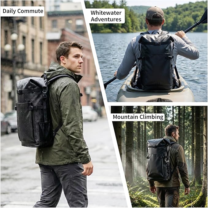Waterproof Dry Bag,Heavy Duty Hiking Backpack Roll-Top Closure Bag for Kayaking, Hiking, Camping, Boating- Men/Women ﻿