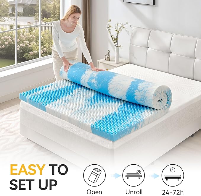 SINWEEK 3 Inch Egg Crate Memory Foam Mattress Topper Full Size, Soft Mattress Pad for Back Pain Relief, Bed Topper, CertiPUR-US Certified, Blue