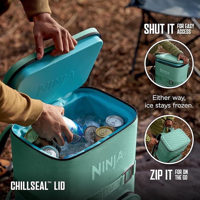 Ninja FrostVault Go Can Soft Cooler, 24/36 Can, Leak Proof, Built-In Cup Holder, 2 Ice Packs & Dry Storage Drawer, Polyester Insulation, Hiking, Camping, Picnic