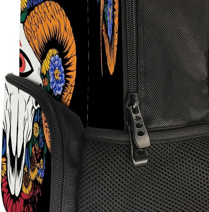 Lightweight Rucksack for Sports Travel Running, Big Capacity Multipurpose Anti-Theft Bookbag, Sunflower Goat Skull Art Travel and Sport Backpack Rucksack
