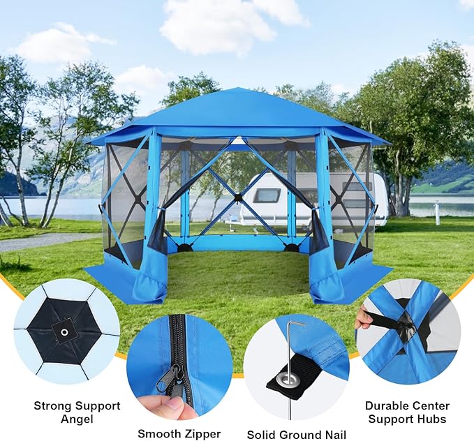 COBIZI 12x12 FT Pop Up Canopy Stargazing Tent, Gazebos On Clearance with Removable Roof,Instant Screened in Gazebo, Screen Tents Portable carpas para Patio for Outdoor Camping,Backyard, Garden, Blue