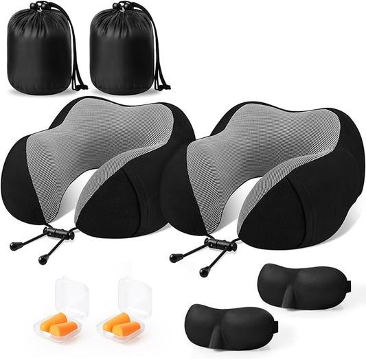 CloudBliss Travel Pillow Premium Memory Foam, Comfortable & Supportive Neck Pillow, Neck Pillows for Sleeping Travel, Airplane Pillow for Sleeping Airplane, Car, Office and Home（Black & Black）