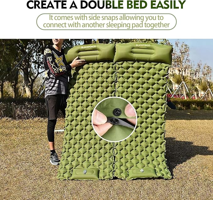 Camping Sleeping Pad, Ultralight Camping Mat with Pillow Built-in Foot Pump Inflatable Sleeping Pads Compact for Camping Backpacking Hiking Traveling Tent (Green, Single)