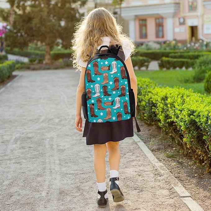 Daypack Bookbag Anti-Theft Multipurpose Large Capacity Bookbag, Beautiful Colorful Teal Cowboy Boots Travel Hiking Camping Rucksack With Adjustable Shoulder Straps