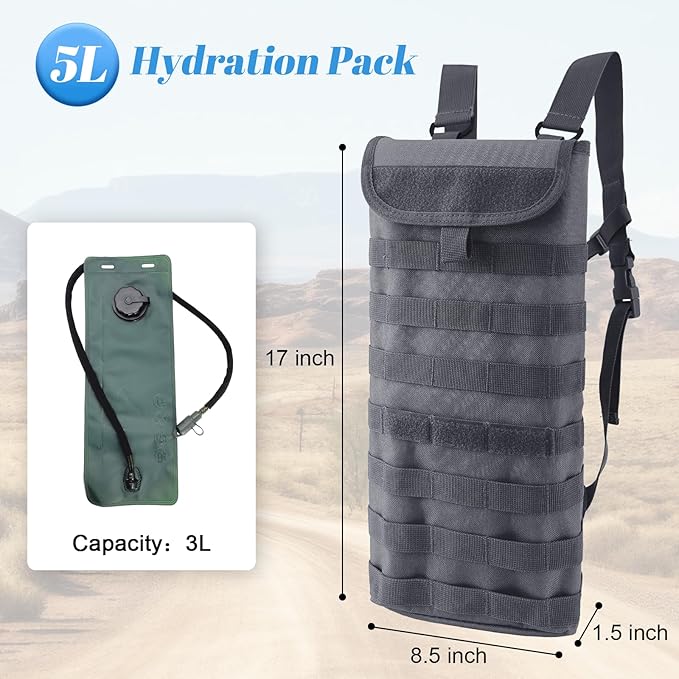 Tactical MOLLE Hydration Pack Carrier Backpack with 3L Water Bladder