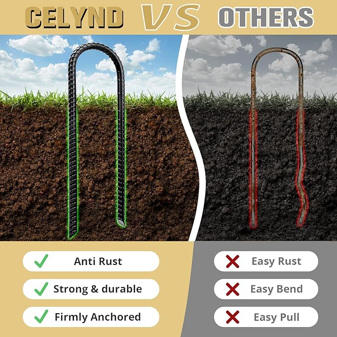 Trampoline Stakes High Wind - Heavy Duty 12 Inch U Shaped Ground Anchors - Galvanized Steel Rebar Stakes for Outdoor Camping Tent Fence Garden Decorations(8 Pack Black)