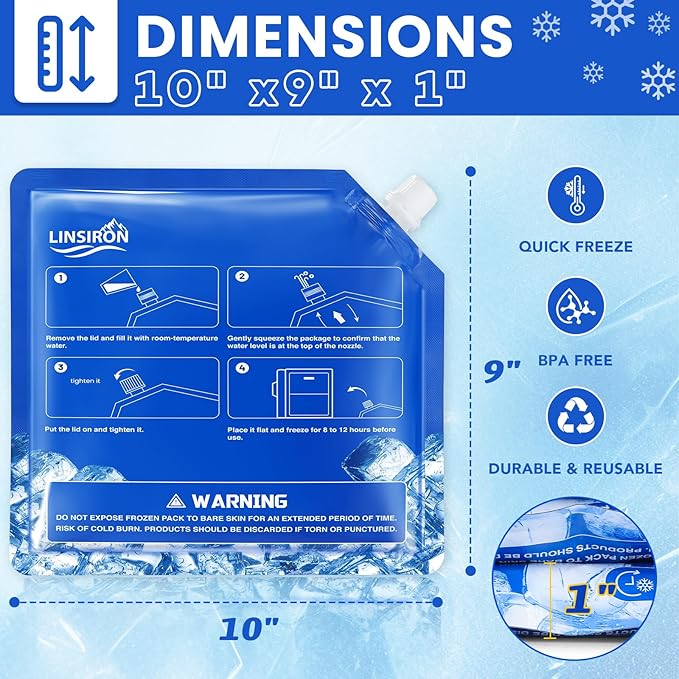 Ice Packs for Cooler 6Pcs 2025 Upgrades Freezer Lunch Boxes Reusable Coolers Shock Wheels Long Lasting Dry Pack Large Cold Blocks Accessories Cubes Slim Box Flat Camping Essentials 10x9x1 In