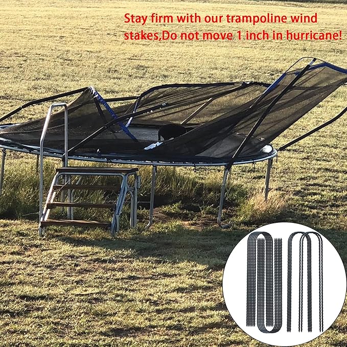 DTANX 12 Pack 12 Inch Rebar Stakes Heavy Duty Trampoline Anchors, Garden Stakes Tent Stakes Steel Ground Anchors, Black