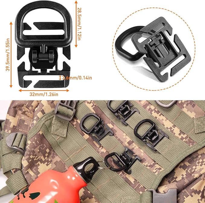 Molle Backpack Attachments Kit of 28 Accessories, D-Ring Grimloc Locking Gear Clip Web Dominator Elastic Strings Strap