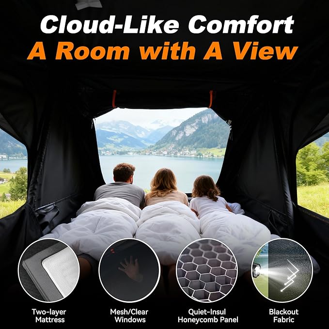 Naturnest Rooftop Tent Hard Shell with Annex Room, Easy Set Up Large Tent for 2-3 Person Camping, Waterproof 4 Season Tents for Truck, Jeep, SUV, Van, Trailer - Sirius 1 Plus with Annex Room
