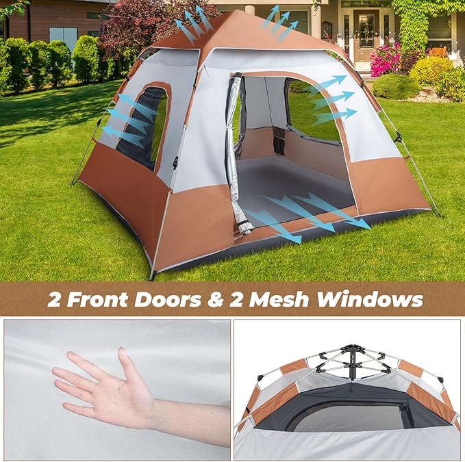 Outvita Pop Up Camping Tent, 4 Person Waterproof & Windproof Family Tent with Rainfly, Portable Easy Setup Outdoor Shelter with Carry Bag for Backpacking Hiking Trip Mountaineerin