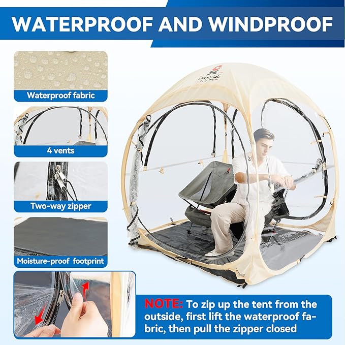 Sports Tent Pop Up Shelter - Instant Pod for All Weather, 2/4/6 Person Bubble Tent with Top Cover, Waterproof Clear Tent for Sports Events, Camping, Fishing, Cheering and Other Outdoor Activities