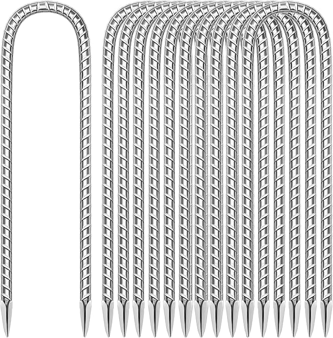 10 Pack Ground Garden Rebar Stakes Rebar 12 Inch Anti-Rust Galvanized Steel U Shape Hook Heavy Duty Ground Anchors for Tents, Position Kits,Fences, and Trampolines Landscape Fabric