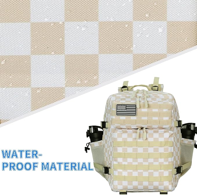 25L/45L Tactical Backpack Military Tactical Backpack Heavy Duty Molle Assault Pack for Work Gym Outdoors (1.0 25L-Beige Checkered, Small)