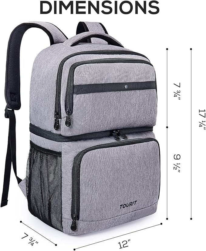 TOURIT Backpack Cooler with Double Decks, Insulated Cooling Bag for Lunch, Waterproof Lightweight for Men to Camping, Picnic, Hiking, Beach Park