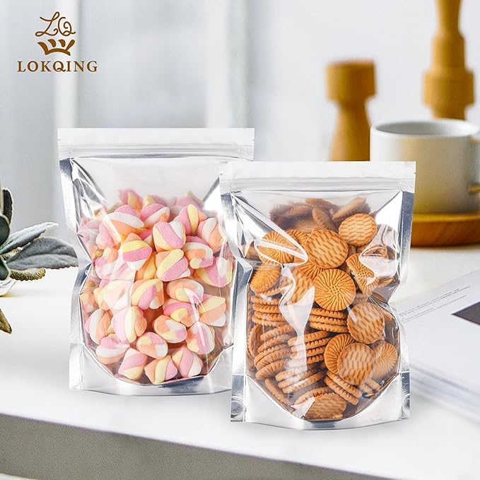 100 Pack Mylar Bags for 6x9 Stand Up Food Storage and Resealable Bags for Small Business Packaging Supplies Great for Party Favor Food Storage Bags