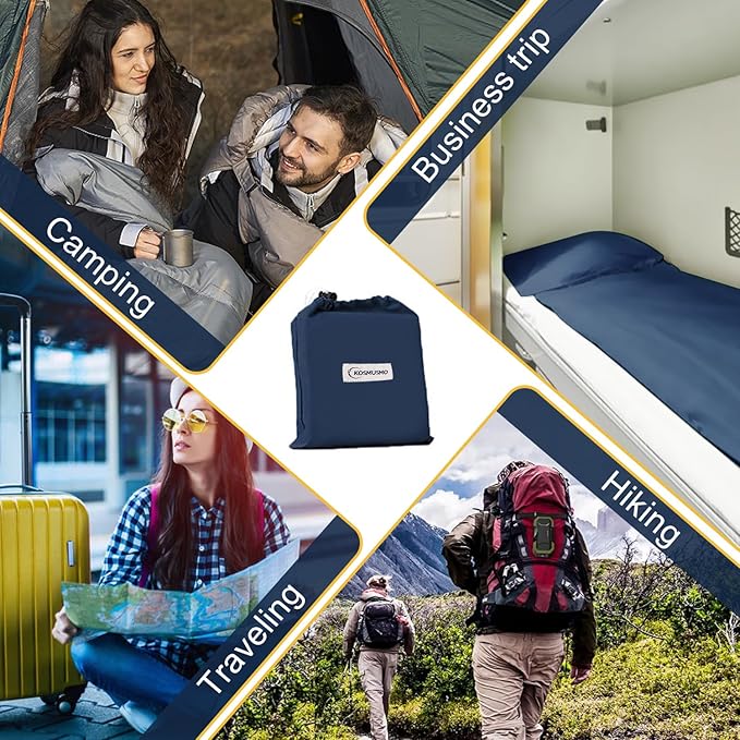 Sleeping Bag Liner, Ultralight Travel Sheet with Zipper and Compact Carry Bag, Portable Sleeping Camping Sheet, Soft Sleeping Bag Sack for Hotel, Hiking, Tenting, Camping