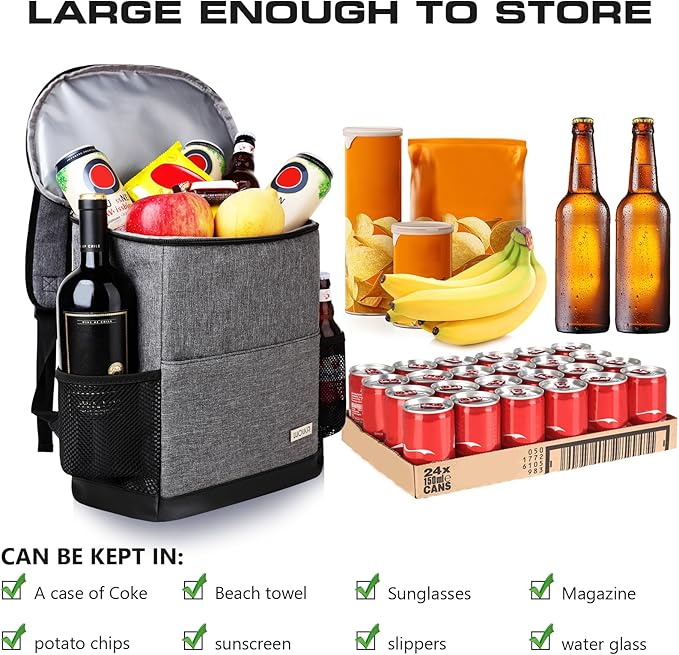 Insulated Cooler Backpack Outdoor - Leak Proof Backpack Cooler 30 Cans, Waterproof Lightweight Cooler Bag for 12h Hot/Cold Retention - Soft Cooler for Travel, Camping, Beach, Lunch