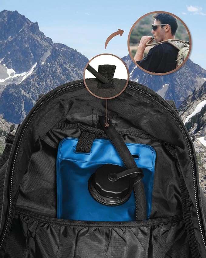 TRAILKICKER Military Tactical Backpack 40L for Men, Hiking Camping Molle EDC Daypack Army Assault Pack Lightweight Work Backpack with Water Bladder Compartment, Black