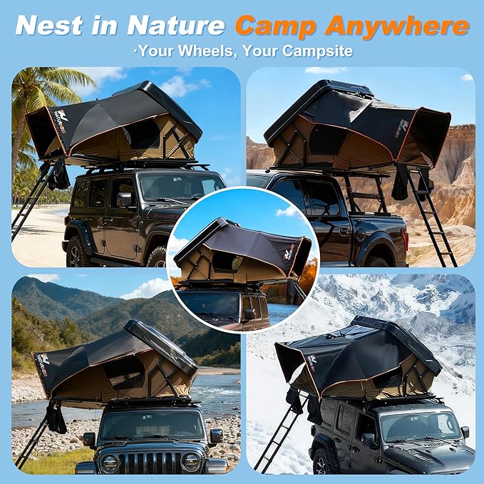 Naturnest Rooftop Tent Hard Shell with Annex Room, Easy Set Up Large Tent for 2-3 Person Camping, Waterproof 4 Season Tents for Truck, Jeep, SUV, Van, Trailer - Sirius 2 with Annex Room