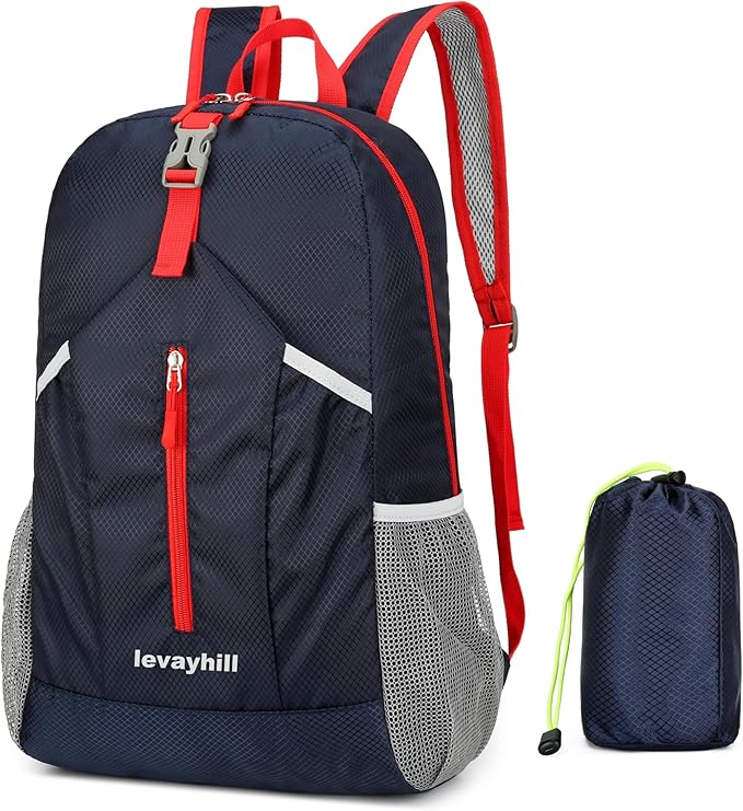 25L Foldable Hiking Backpack Lightweight Packable Basic-Daypack Collapsible Bag Water-Resistant Travel Men Women Camping Cycling Outdoor (Dark Blue)