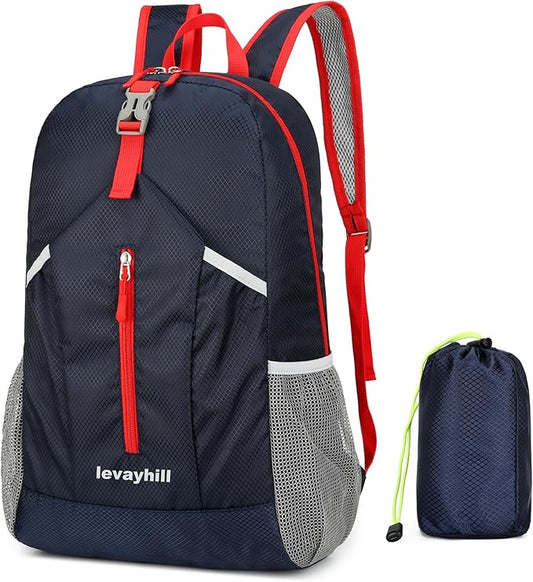 25L Foldable Hiking Backpack Lightweight Packable Basic-Daypack Collapsible Bag Water-Resistant Travel Men Women Camping Cycling Outdoor (Dark Blue)