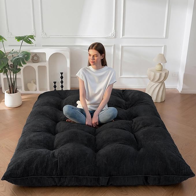 MAXYOYO 6" Japanese Floor Mattress, Foldable Futon Mattress Full Size, Tufted Roll Up Floor Bed, Thick Tatami Mat Sleeping Pad Portable Lounger for Camping Guest Room Dormitory Bedroom RV, Black